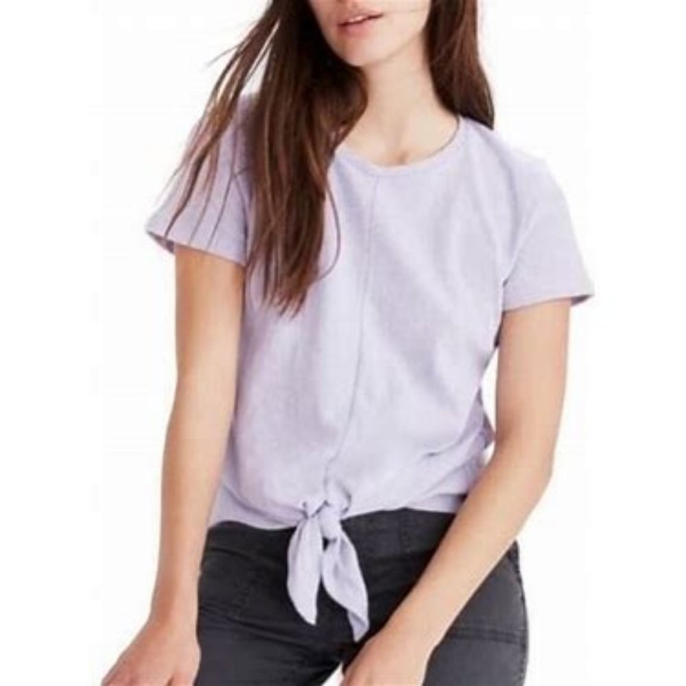 Madewell Texture & Thread Modern Tie Front Short Sleeve Top Size S Purple Lilac